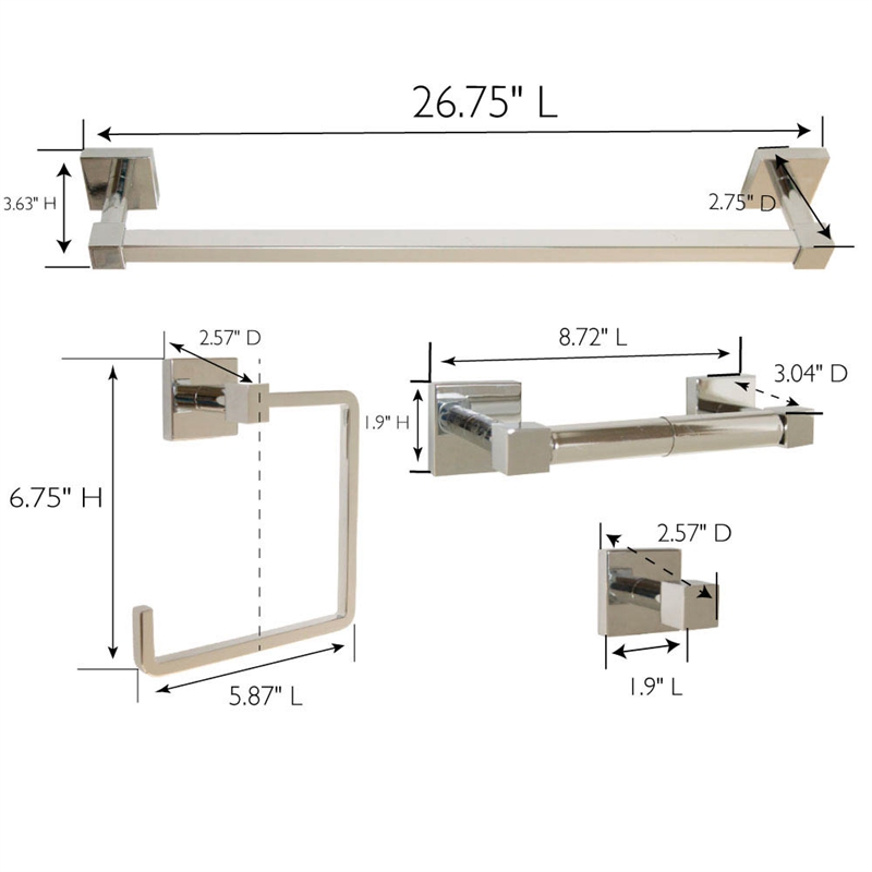 Design House Karsen 4-Piece Metal Bathroom Hardware Kit in Polished Chrome
