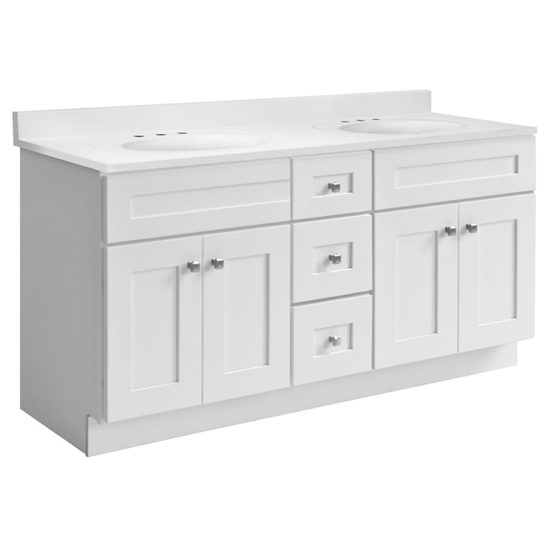 Brookings Vanity-Sherwin Williams White Widespread Marble Top Fully Assembled