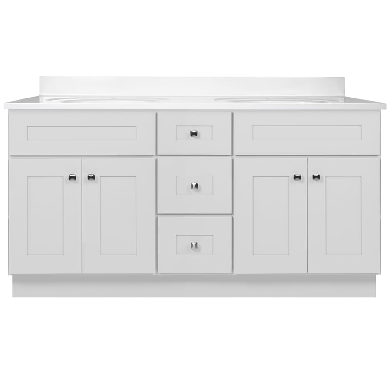 Brookings Vanity-Sherwin Williams-White w/ Marble Top Fully Assembled 61