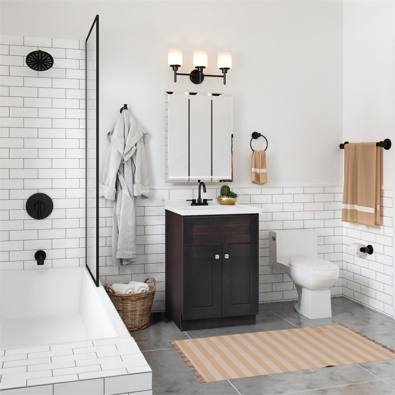 Brookings Vanity in Espresso w/ White Marble Top Fully Assembled 25