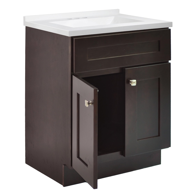 Brookings Vanity in Espresso w/ White Marble Top Fully Assembled 25