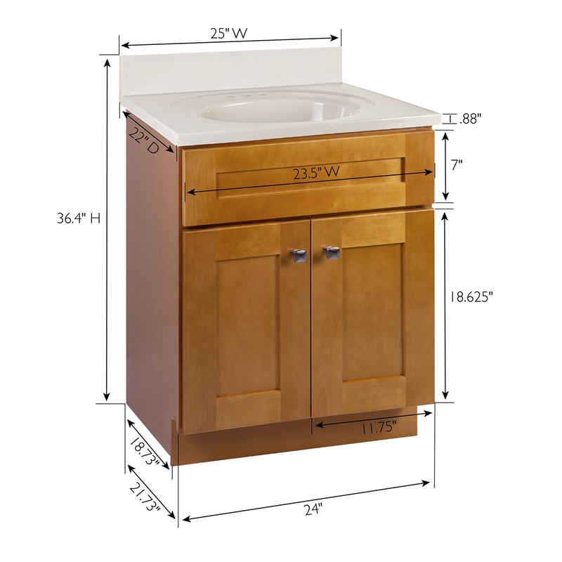 Brookings Vanity in Birch w/ White Marble Top Fully Assembled 25
