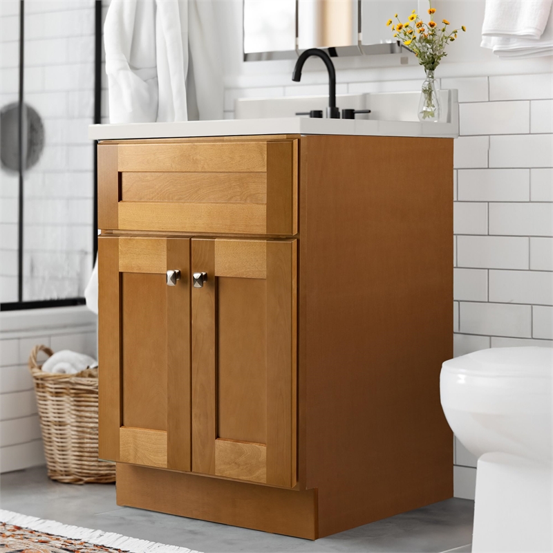Brookings Vanity in Birch w/ White Marble Top Fully Assembled 25