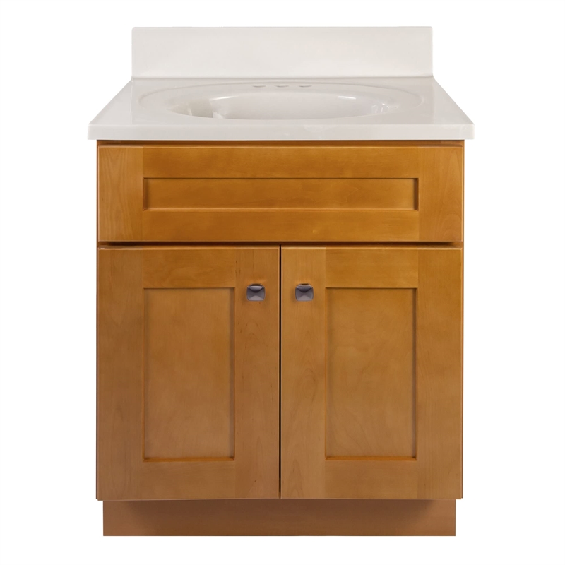 Brookings Vanity in Birch w/ White Marble Top Fully Assembled 25