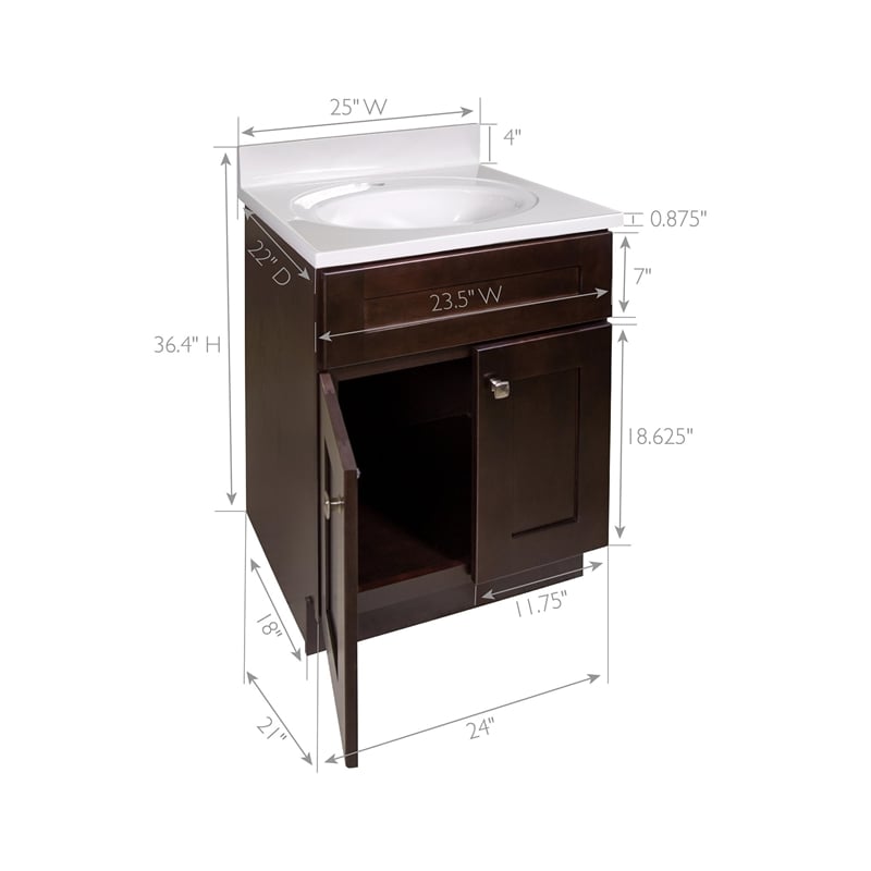 Brookings Vanity in Espresso w/ White Marble Top Fully Assembled 25