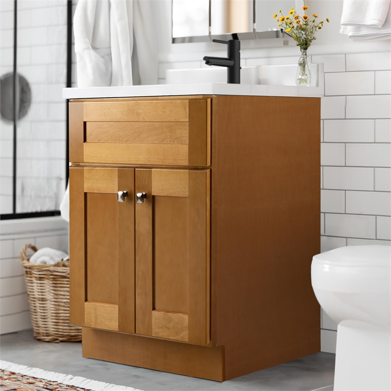 Brookings Vanity in Modern Birch w/ White Marble Top Fully Assembled 25
