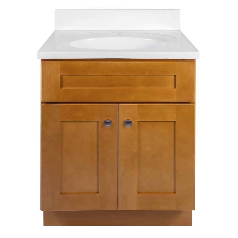 Brookings Vanity in Modern Birch w/ White Marble Top Fully Assembled 25