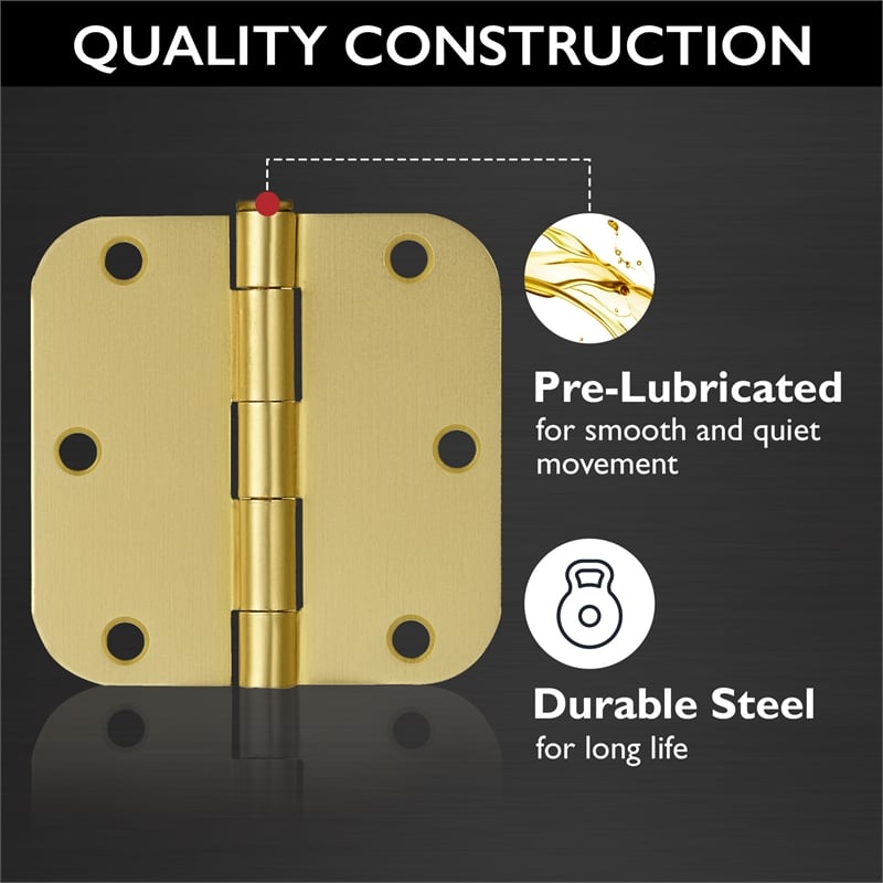Stainless Steel  Door Hinge-Satin Brass 3.5-in. 5/8-in. Radius 9-Pack