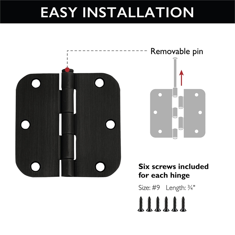 Stainless Steel  Door Hinge-Oil Rubbed Bronze 3.5-in. 5/8-in. Radius 9-Pack