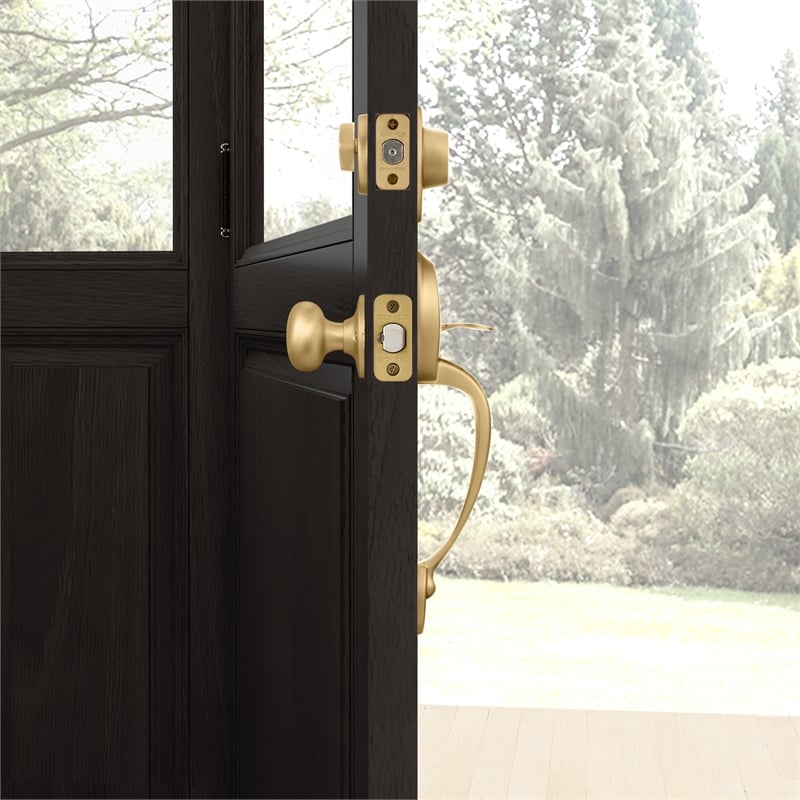 Design House Coventry Brass Door Handle set with Lever & Deadbolt in Satin Gold