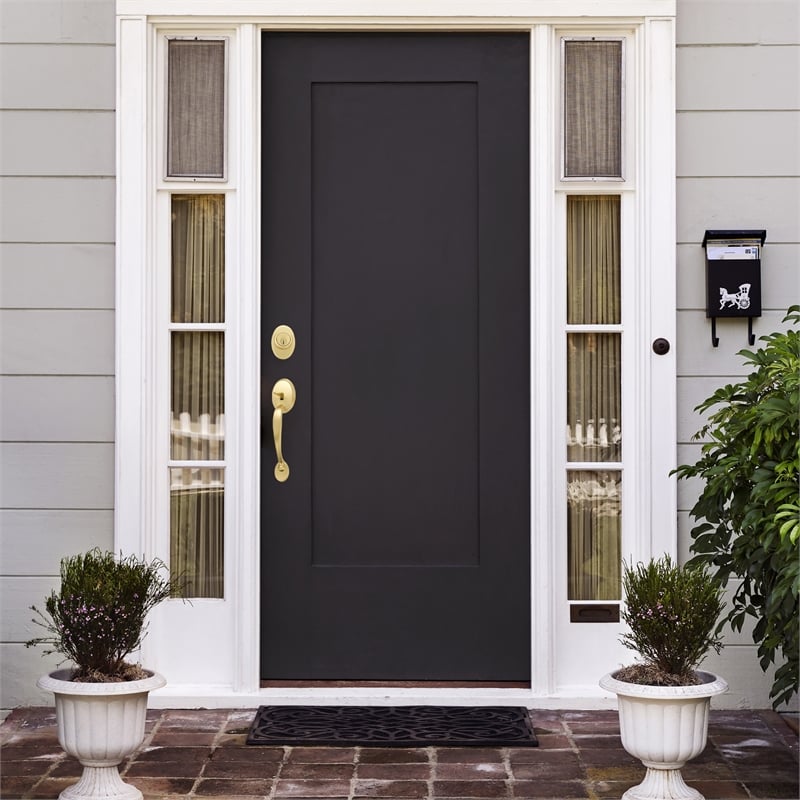 Design House Coventry Brass Door Handle set with Lever & Deadbolt in Satin Gold