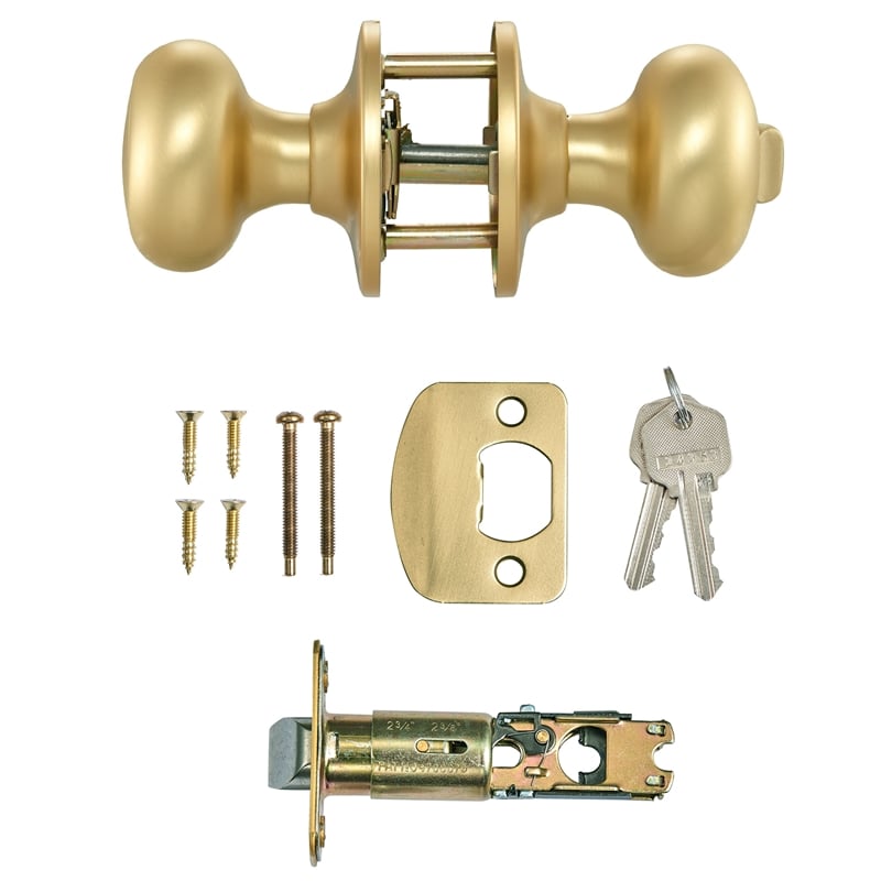 Design House Cambridge Keyed Entry Brass Door Knob in Satin Gold