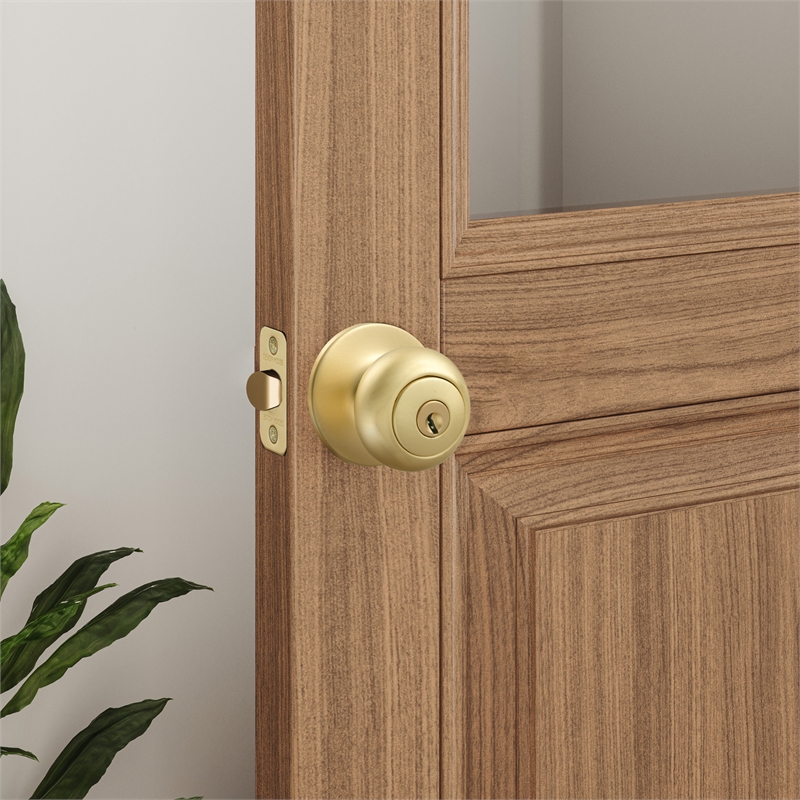 Design House Cambridge Keyed Entry Brass Door Knob in Satin Gold