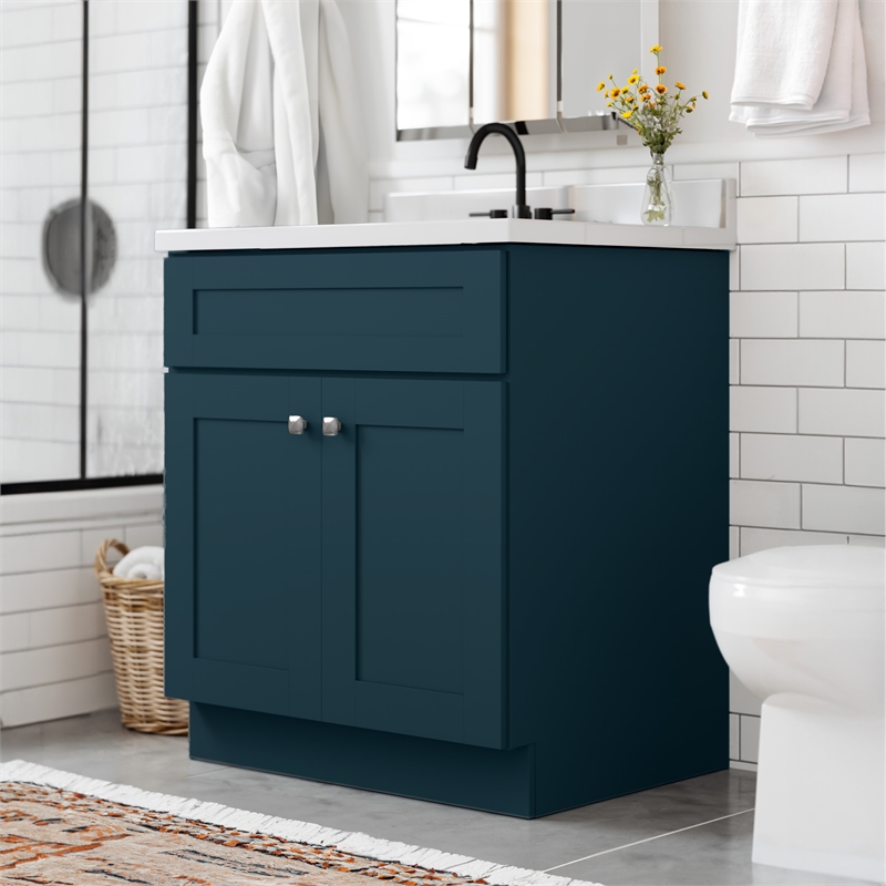 Brookings Wood Vanity Without Top in Dark Navy Unassembled 30 in.