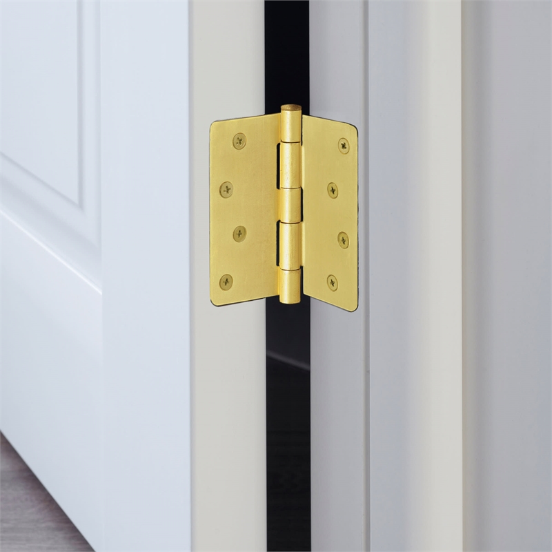 Design House Steel Door Hinge 4-Inch1/4-Inch Radius 3-Pack-Satin Brass