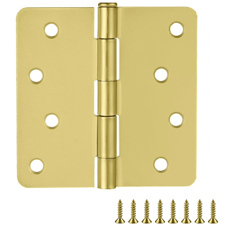 Design House Steel Door Hinge 4-Inch1/4-Inch Radius 3-Pack-Satin Brass