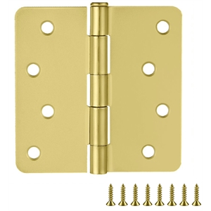 Design House Steel Door Hinge 4-Inch1/4-Inch Radius 3-Pack-Satin Brass