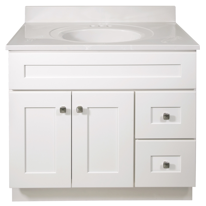 Brookings Vanity Sherwin Williams White with Cultured Marble Top Fully Assembled