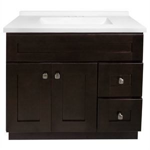 Brookings 37&quot Solid Wood Vanity in Espresso with Modern Sink Top Fully Assembled