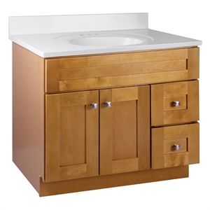 Brookings 37&quot Solid Wood Vanity in Birch with Solid White Top Fully Assembled