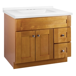 Brookings 37&quot Solid Wood Vanity in Birch with Modern Sink Top Fully Assembled