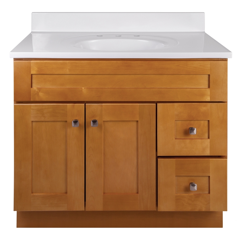 Brookings 37 in. Wood Vanity in Birch with Widespread White Top Fully Assembled