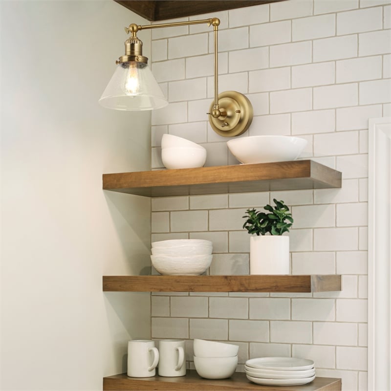 Design House Augustin Swing Arm Wall Mount 1-Light Metal Sconce Satin Gold