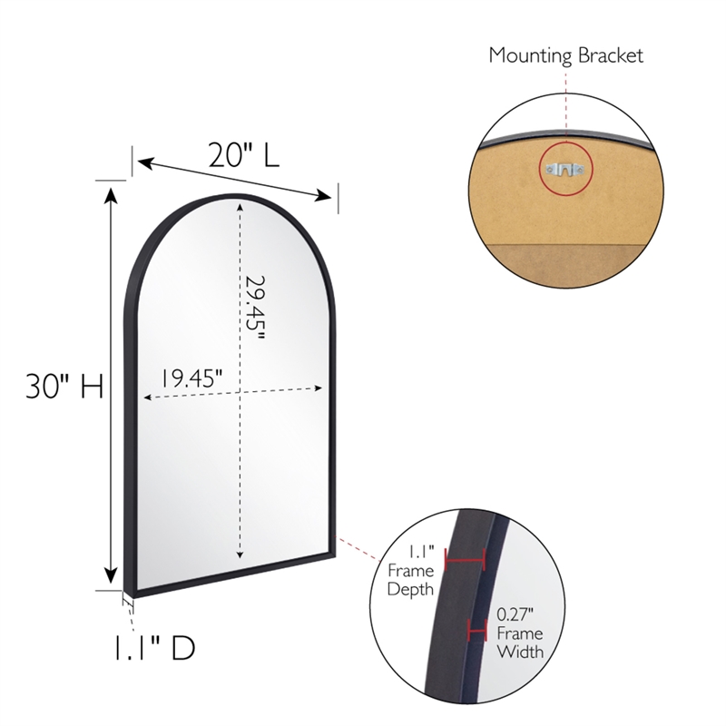 Maeve Arched Wall Mirror with Black Frame 30