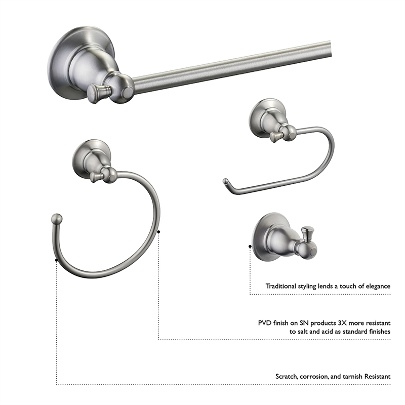 Design House Oakmont Traditional Brass Towel Bar in Nickel 24-inches