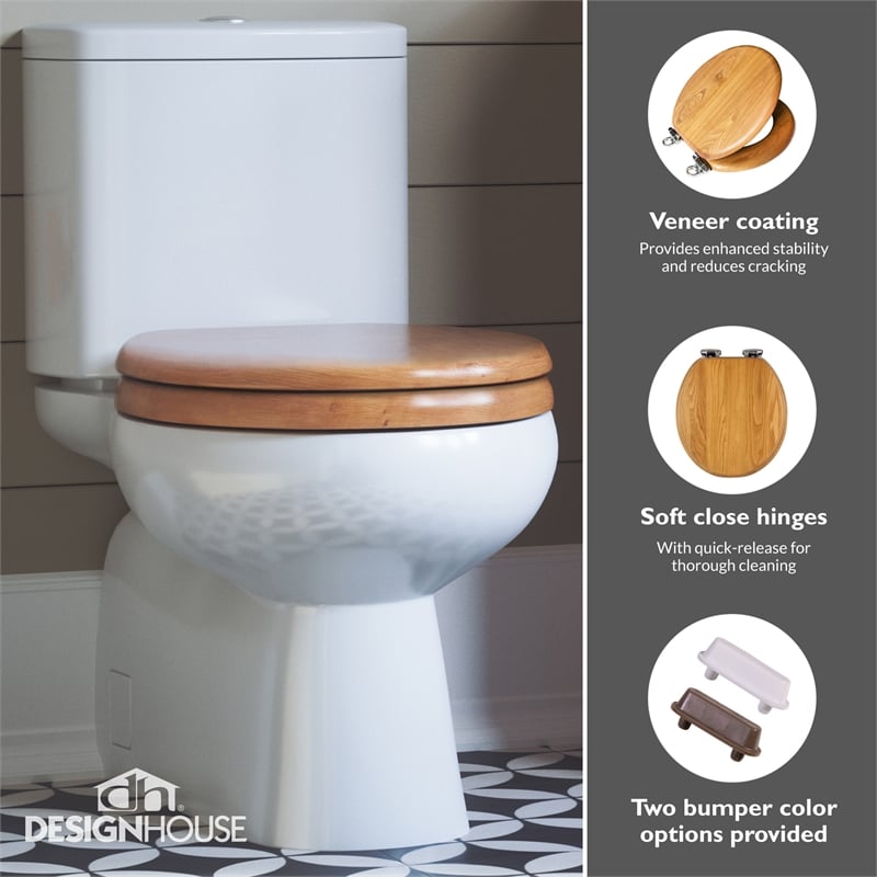 Design House Dalton Wood Round Soft Close Toilet Seat in Oak