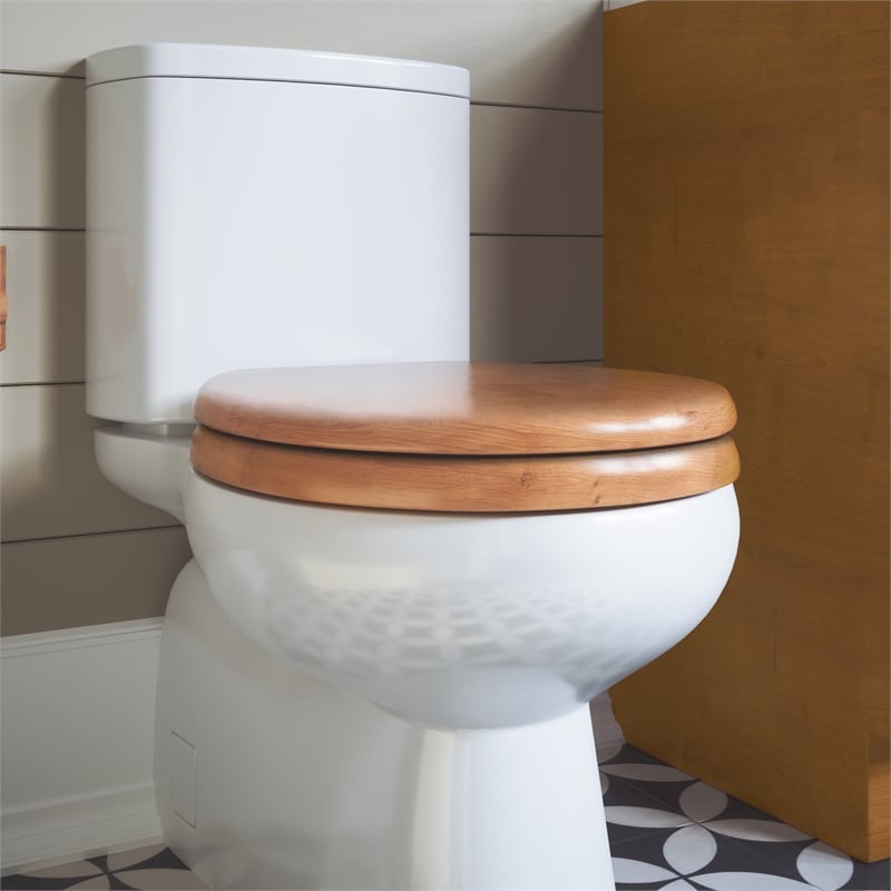 Design House Dalton Wood Round Soft Close Toilet Seat in Oak