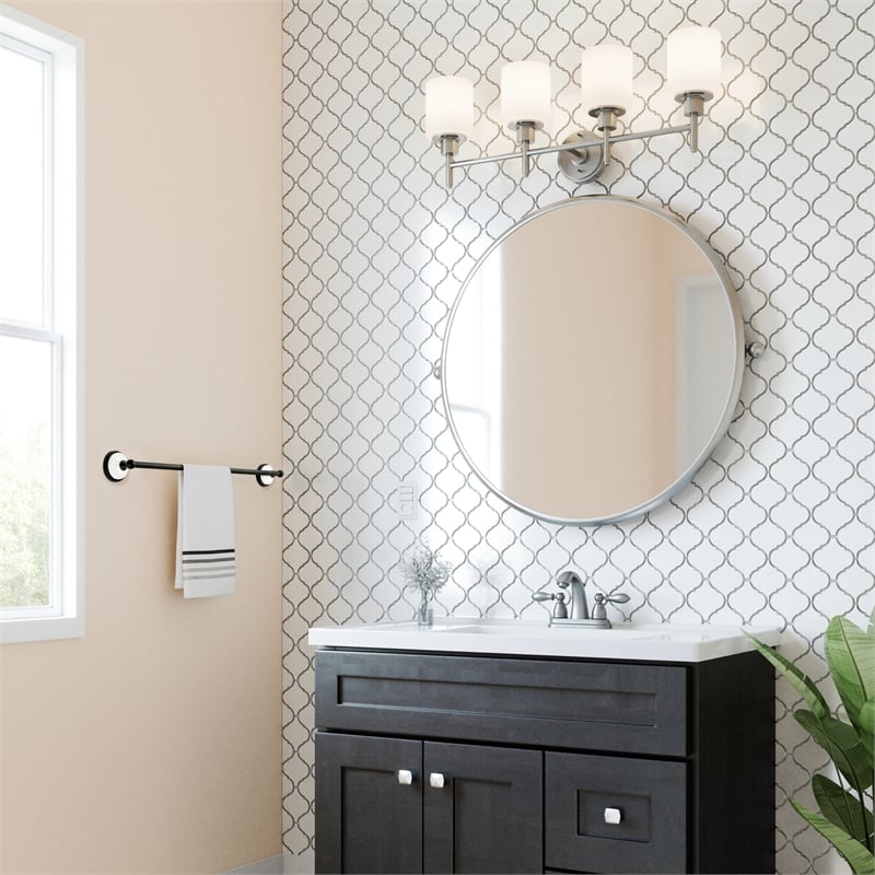 Design House Savannah Steel Towel Bar for Bathroom Matte Black and White 24-Inch