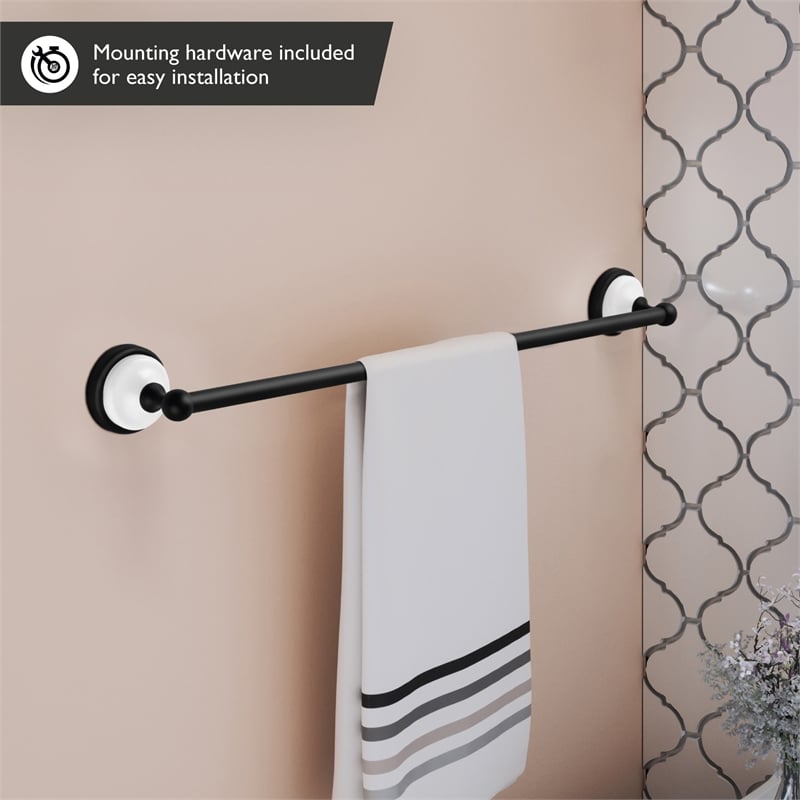 Design House Savannah Steel Towel Bar for Bathroom Matte Black and White 24-Inch