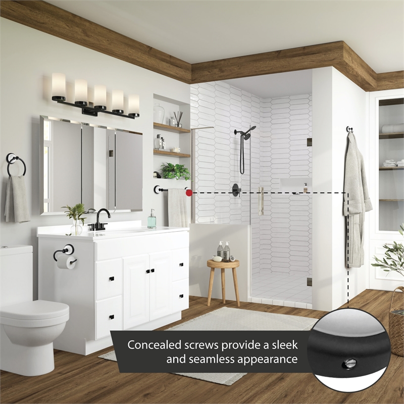 Design House Savannah Steel Towel Bar for Bathroom Matte Black and White 24-Inch