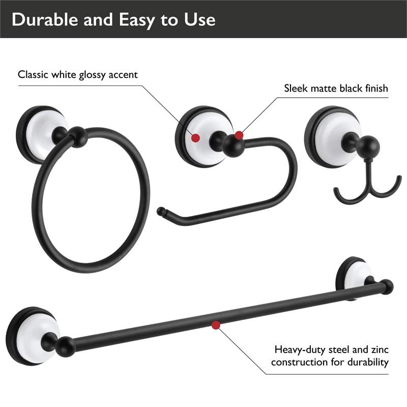 Design House Savannah 4-Piece Bathroom Hardware Kit in Matte Black and White