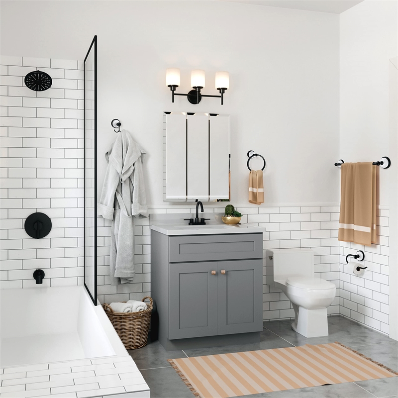 Design House Savannah 4-Piece Bathroom Hardware Kit in Matte Black and White