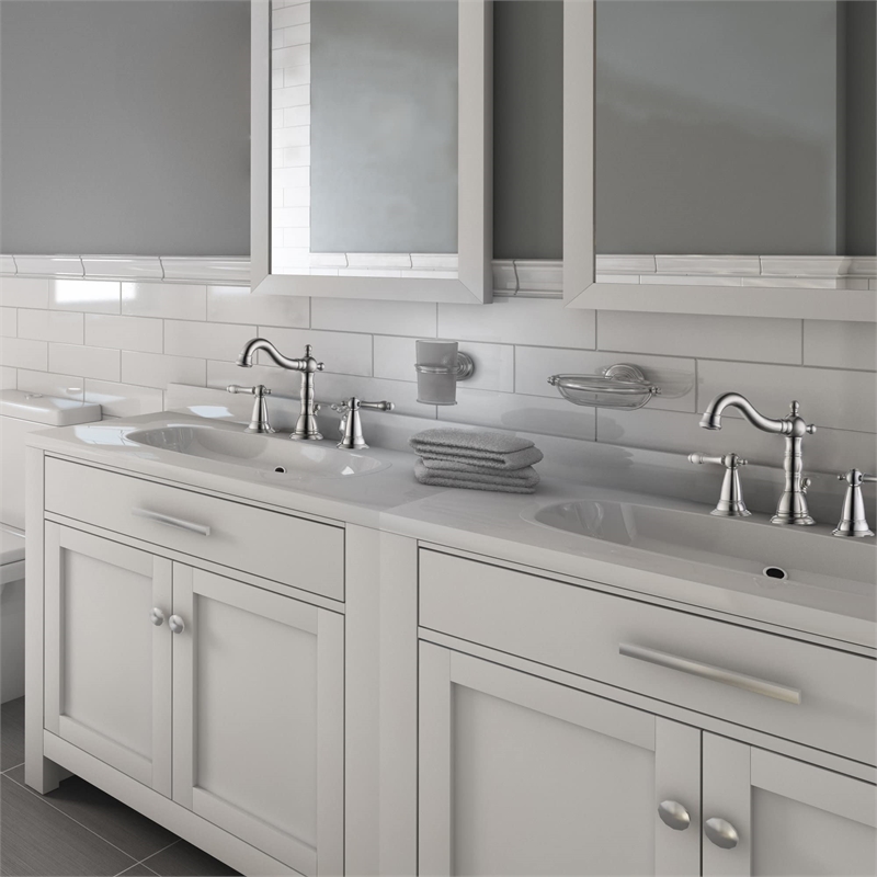 Design House Oakmont 2 Handle Lavatory Brass Faucet in Satin Nickel