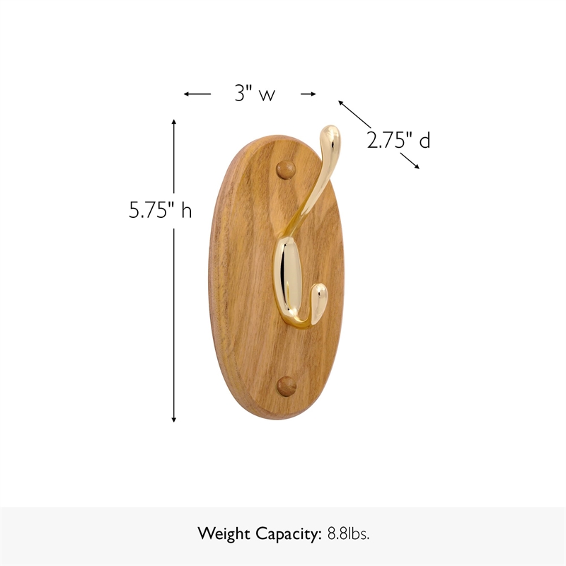 Design House Dalton Double Wood Robe Hook in Honey Oak