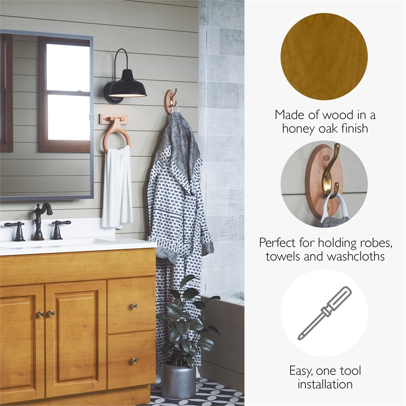 Design House Dalton Double Wood Robe Hook in Honey Oak