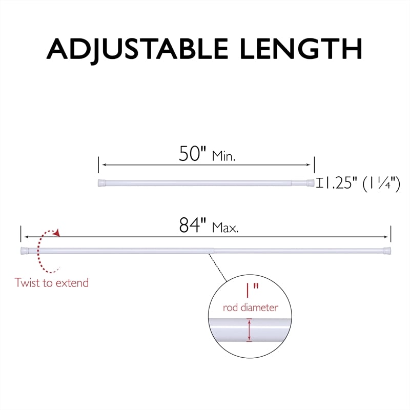 Design House Adjustable 50-84 inches Tension Steel Bathroom Shower Rod in White