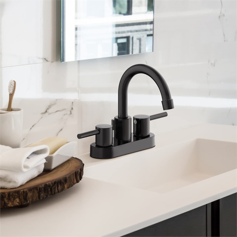 Design House Eastport II Centerset Bathroom Brass Faucet in Matte Black