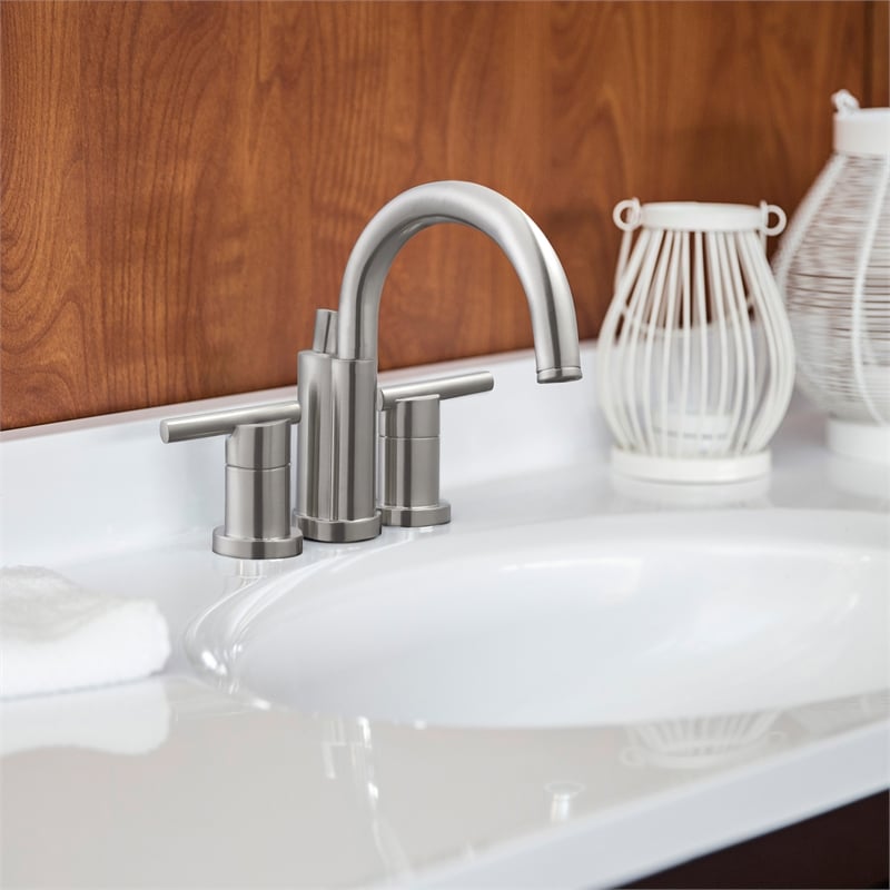 Geneva Centerset 2-Handle Bathroom Brass Faucet in Satin Nickel 4-Inch