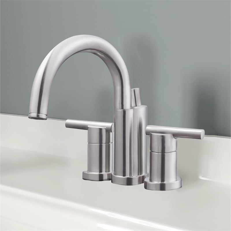 Geneva Centerset 2-Handle Bathroom Brass Faucet in Satin Nickel 4-Inch