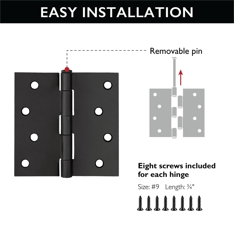 Design House Steel Door Hinge in Matte Black 4Inch Square Corner 3-Pack