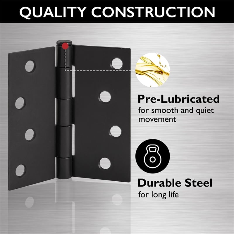 Design House Steel Door Hinge in Matte Black 4Inch Square Corner 3-Pack