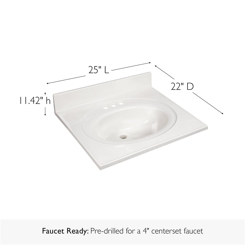 Cultured Marble Single Bowl Vanity Top Solid Ivory Swirl 25 in.