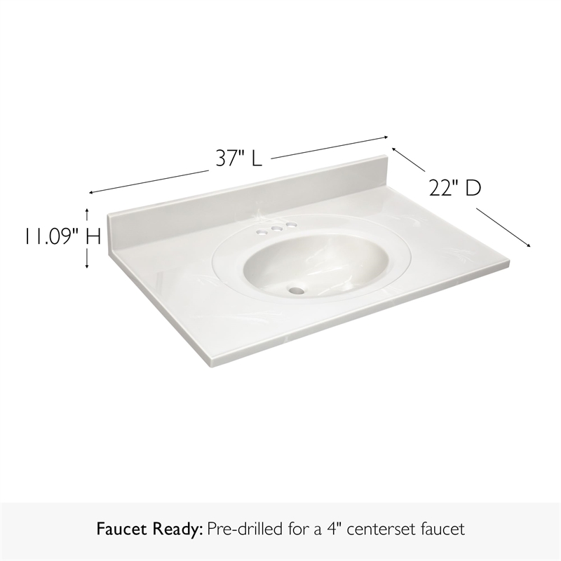 Cultured Marble White on White Vanity Top 37 Inch x 22 Inch