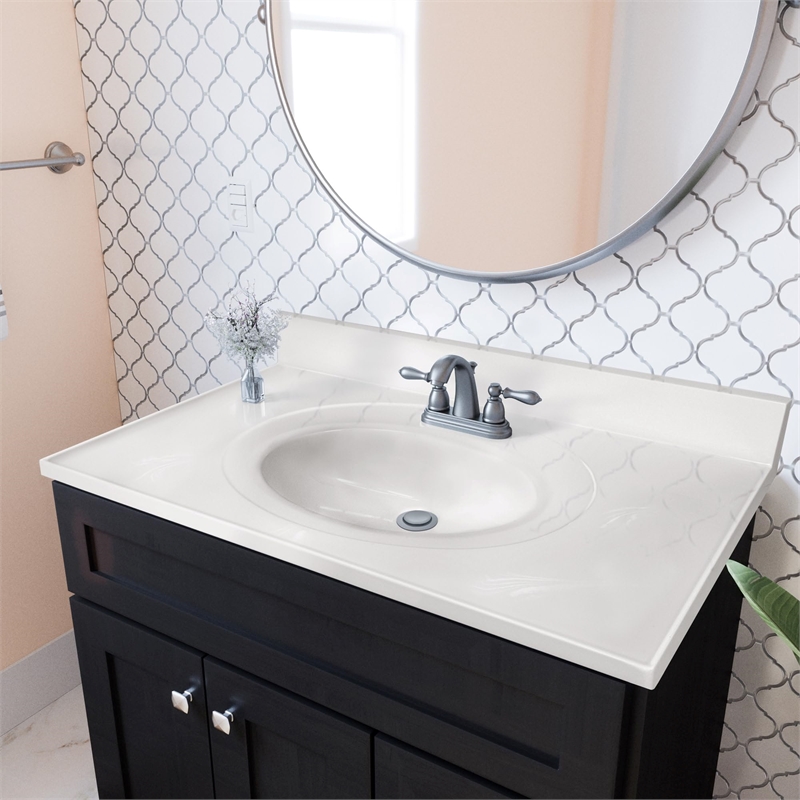 Cultured Marble White on White Vanity Top 37 Inch x 22 Inch