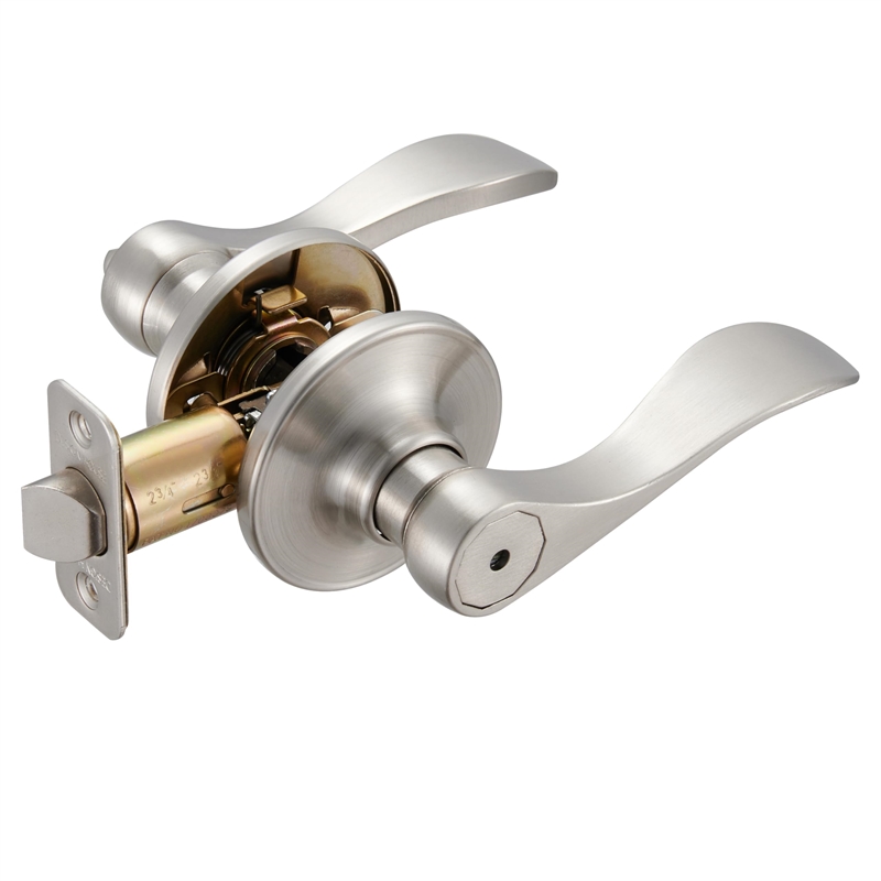 Springdale 2-Way Brass Privacy Door Lever and 3-Pack Hinges in Satin Nickel