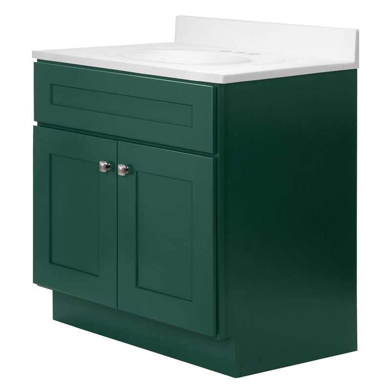 Brookings Bath Vanity Assembled 31x22 - Hunt Club Base and Solid White Top